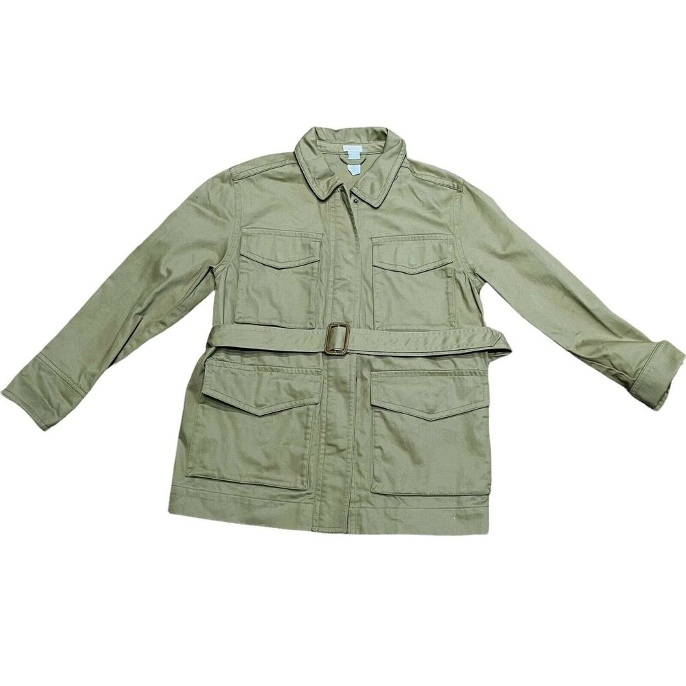 J. Crew Womens Khaki Green Long Sleeve Hidden Snap Safari Jacket Size Medium